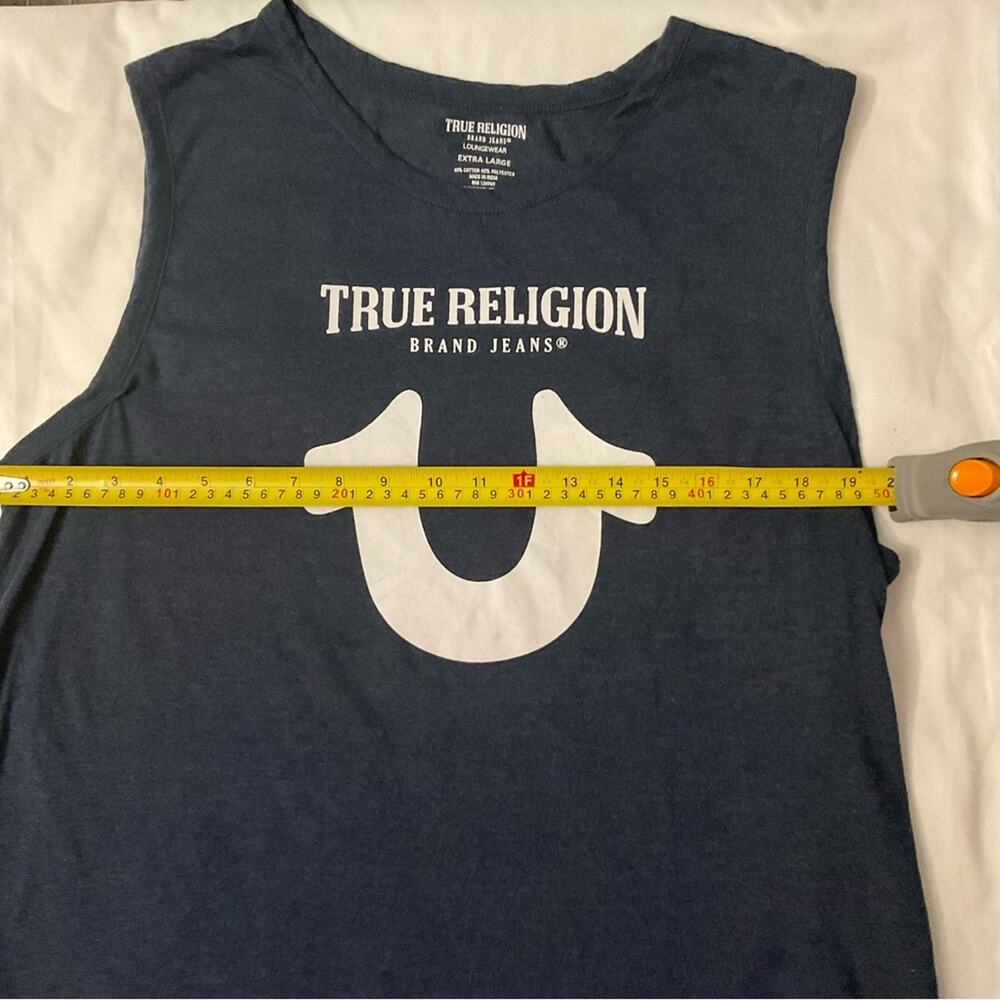 True Religion Blue/White Sleeveless Muscle T-Shirt XL Casual Preppy Classic Tank - Picture 5 of 6